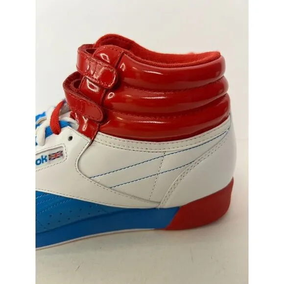 Vtg Reebok Shoes Womens Sz 8.5 Freestyle Hi Top Retro Red‎ White Blue Classics