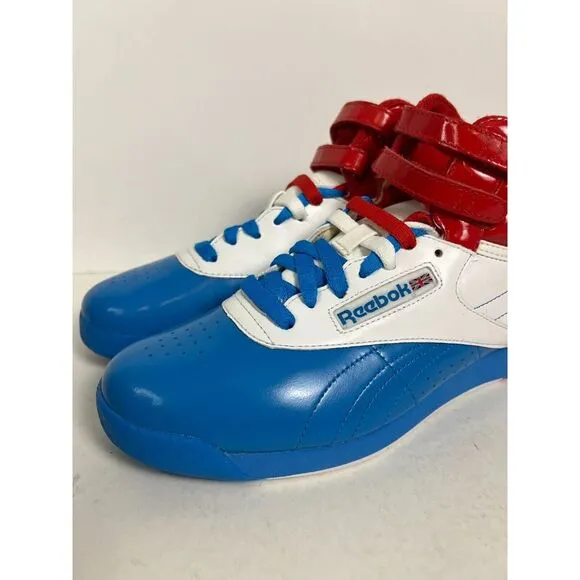 Vtg Reebok Shoes Womens Sz 8.5 Freestyle Hi Top Retro Red‎ White Blue Classics
