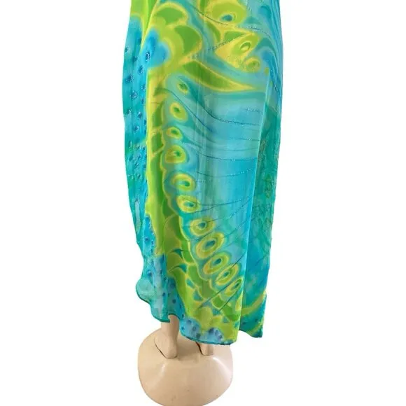 VTG Sheer Swim Cover Up Dress Glitter Butterfly Blue Green Fairycore Asymmetric