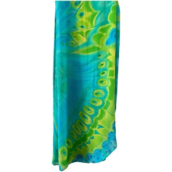 VTG Sheer Swim Cover Up Dress Glitter Butterfly Blue Green Fairycore Asymmetric