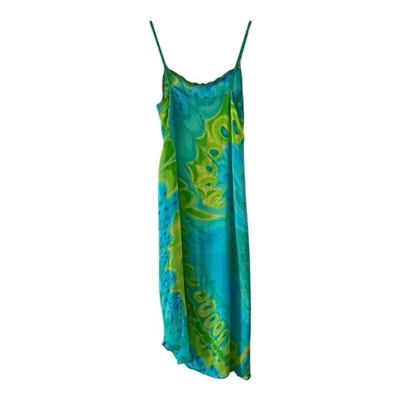 VTG Sheer Swim Cover Up Dress Glitter Butterfly Blue Green Fairycore Asymmetric