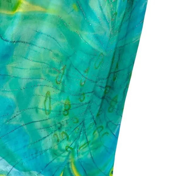 VTG Sheer Swim Cover Up Dress Glitter Butterfly Blue Green Fairycore Asymmetric