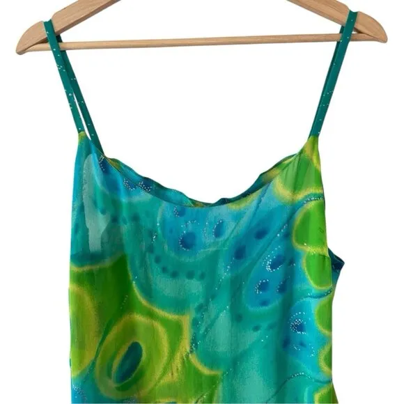 VTG Sheer Swim Cover Up Dress Glitter Butterfly Blue Green Fairycore Asymmetric