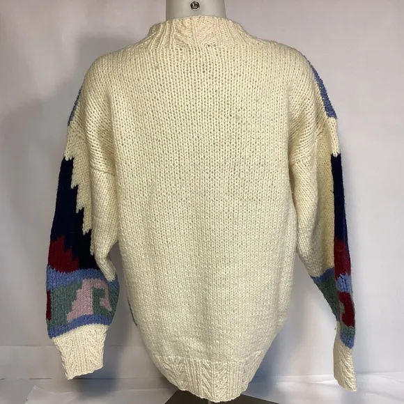 VTG Susann D hand knitted Shetland Wool Womens sweater size Medium Aztec design