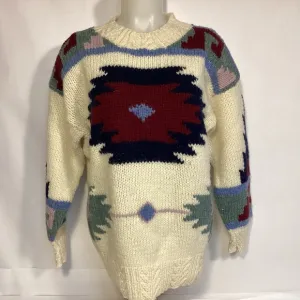 VTG Susann D hand knitted Shetland Wool Womens sweater size Medium Aztec design