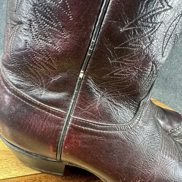 VTG Tony Lama Boots Men's 9M Western Cowboy Leather 1711 Burgundy Brown Ox Blood