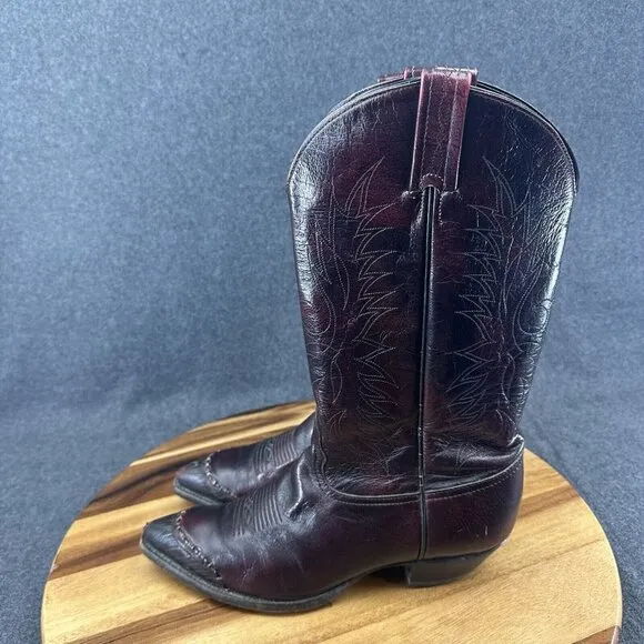 VTG Tony Lama Boots Men's 9M Western Cowboy Leather 1711 Burgundy Brown Ox Blood