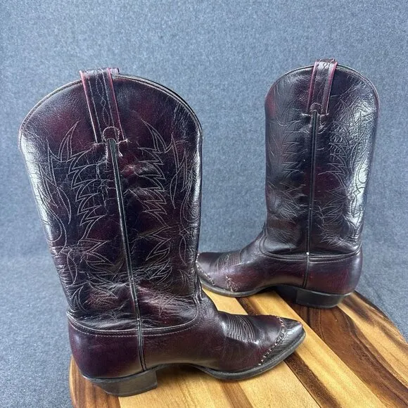 VTG Tony Lama Boots Men's 9M Western Cowboy Leather 1711 Burgundy Brown Ox Blood