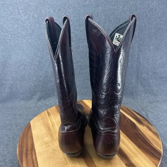 VTG Tony Lama Boots Men's 9M Western Cowboy Leather 1711 Burgundy Brown Ox Blood