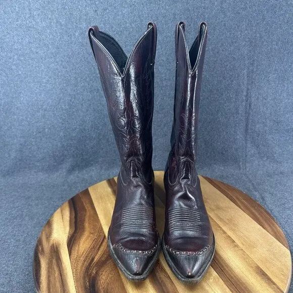 VTG Tony Lama Boots Men's 9M Western Cowboy Leather 1711 Burgundy Brown Ox Blood