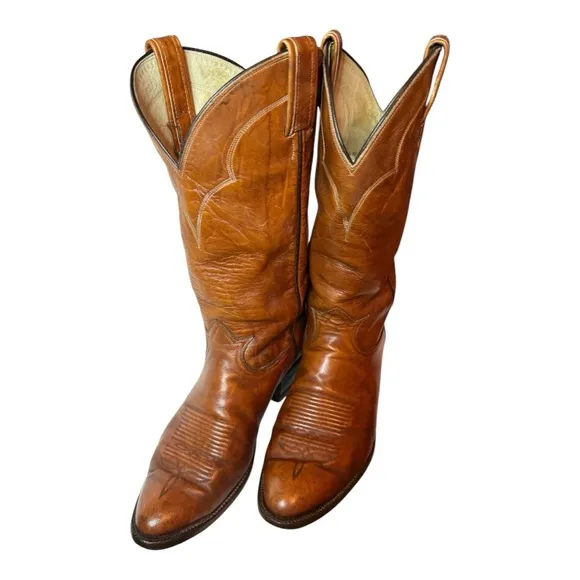 VTG Y2K Tony Lama Men’s Cognac brown Country  Leather Cowboy Boots 5084 SZ 9D