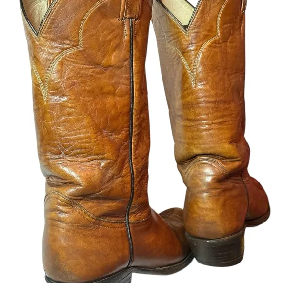 VTG Y2K Tony Lama Men’s Cognac brown Country  Leather Cowboy Boots 5084 SZ 9D