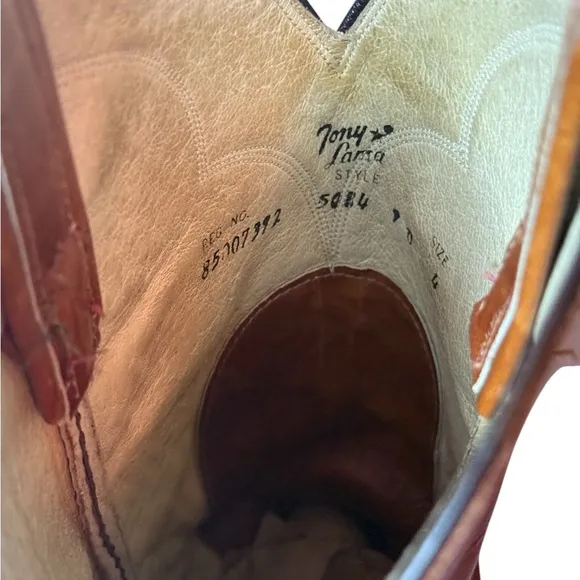 VTG Y2K Tony Lama Men’s Cognac brown Country  Leather Cowboy Boots 5084 SZ 9D