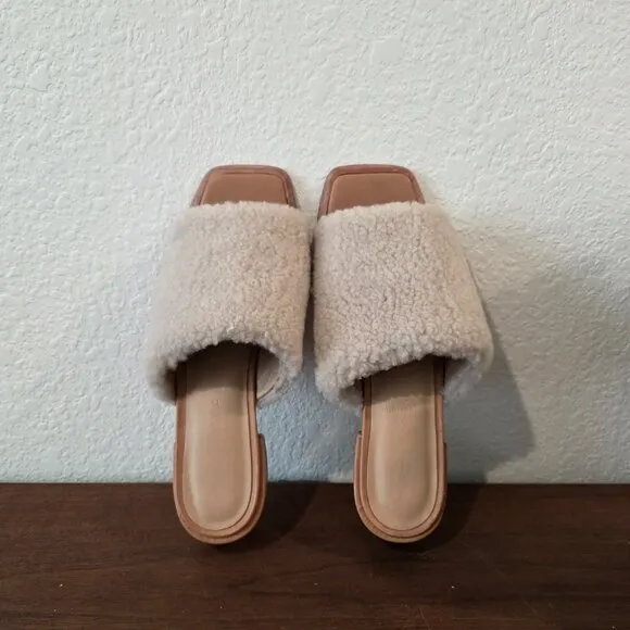 Wal &amp; Pai - Itasca Ivory Shearling Leather Square Toe Mule Sandals 37 (US 6.5)