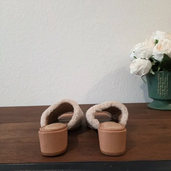 Wal &amp; Pai - Itasca Ivory Shearling Leather Square Toe Mule Sandals 37 (US 6.5)