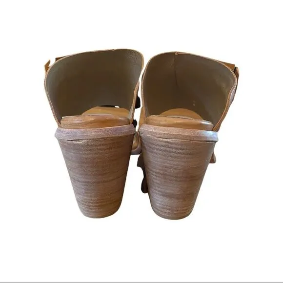 Wal &amp; Pai &quot;Cole&quot; Nude Calf Leather Slide Wedge Sandals with Box 38 7.5