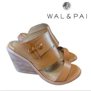 Wal &amp; Pai &quot;Cole&quot; Nude Calf Leather Slide Wedge Sandals with Box 38 7.5