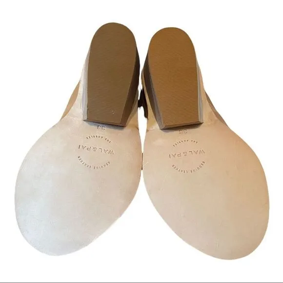 Wal &amp; Pai &quot;Cole&quot; Nude Calf Leather Slide Wedge Sandals with Box 38 7.5
