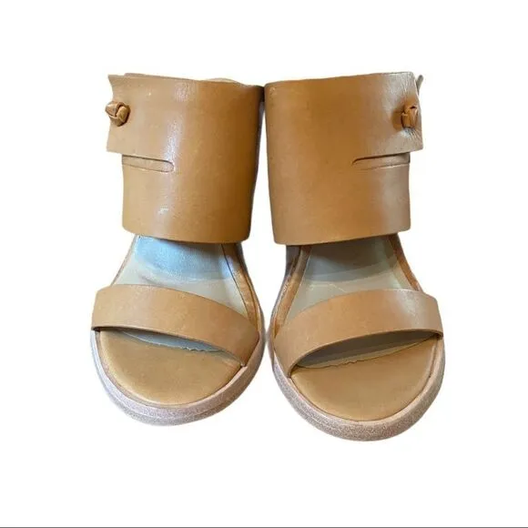 Wal &amp; Pai &quot;Cole&quot; Nude Calf Leather Slide Wedge Sandals with Box 38 7.5