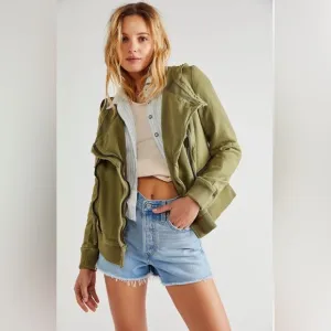 We the Free Free People Carmen Moto Hoodie green utility hoodie Jacket small