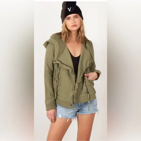 We the Free Free People Carmen Moto Hoodie green utility hoodie Jacket small