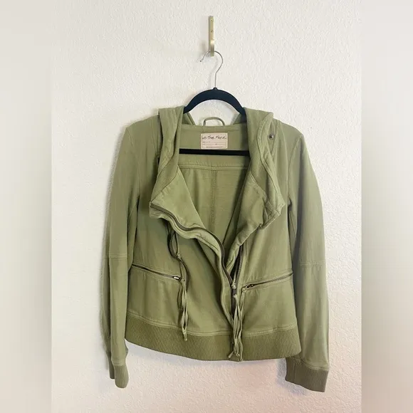 We the Free Free People Carmen Moto Hoodie green utility hoodie Jacket small