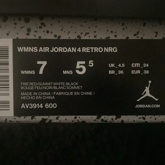 WMNS Air Jordan 4 Retro NRG Fire Red ‘singles day’. Sz.7W. Original box.