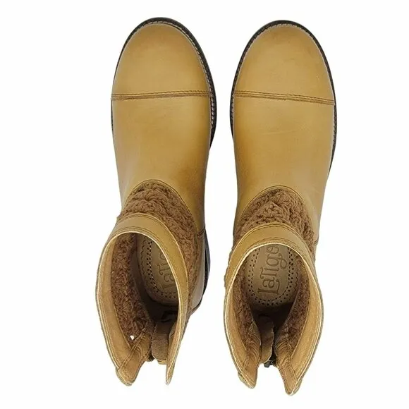 🤩Women Boots Sz 7.5 Latigo leather Crochet Booties Carly Zip Caramel brown New