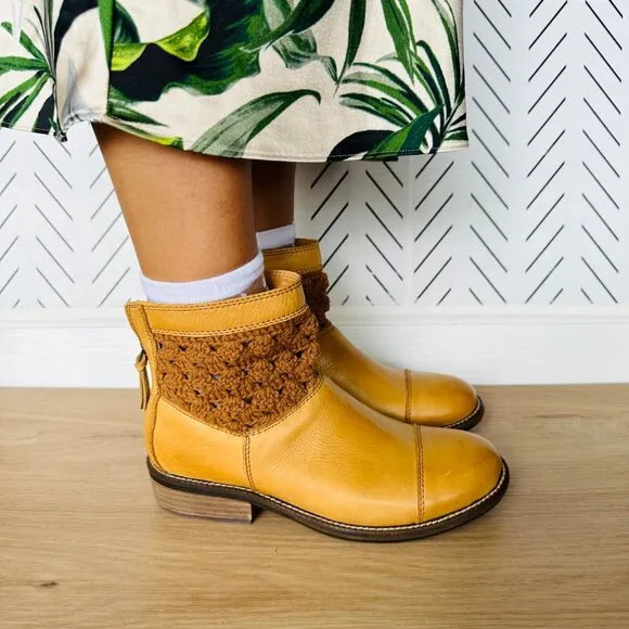 🤩Women Boots Sz 7.5 Latigo leather Crochet Booties Carly Zip Caramel brown New