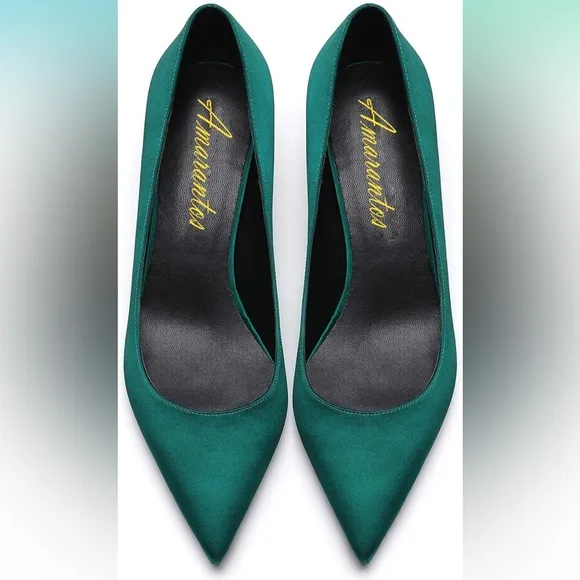Women Fashion Pointed Toe Slip On Comfort Basic Kitten Heel Pumps Shoes. Satin