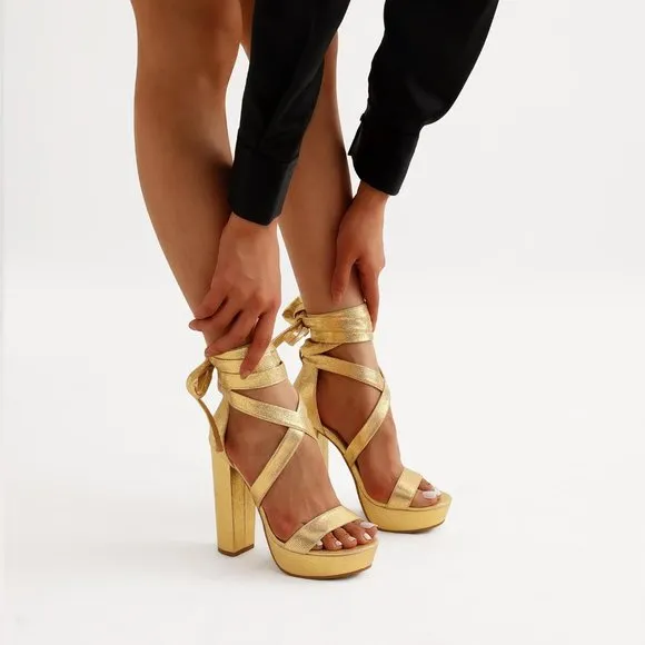 Women Gold Strappy Gladiator Sexy Open Toe High Heels Dressy Pumps Sandals
