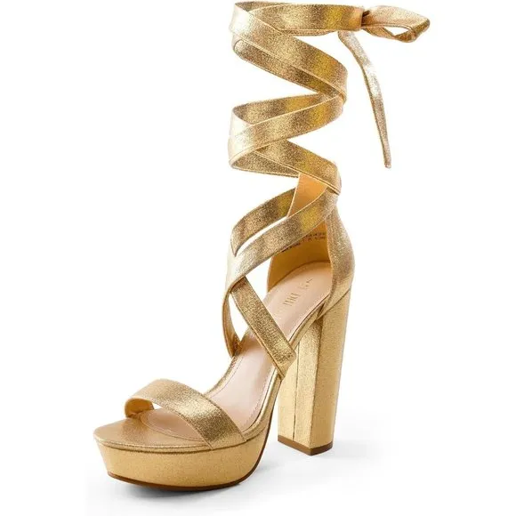 Women Gold Strappy Gladiator Sexy Open Toe High Heels Dressy Pumps Sandals