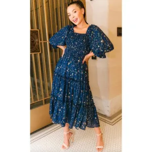 Women L Ivy City Co Starry Nights Dress NWT Gold Star Smocked Boho Holiday NYE