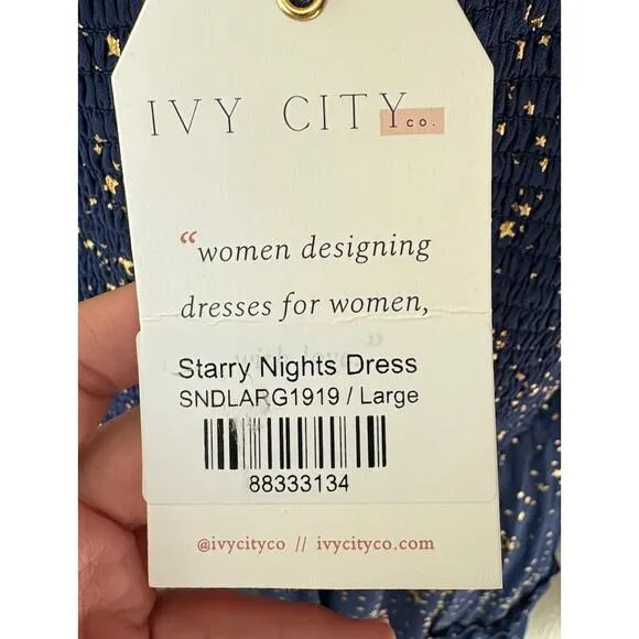 Women L Ivy City Co Starry Nights Dress NWT Gold Star Smocked Boho Holiday NYE
