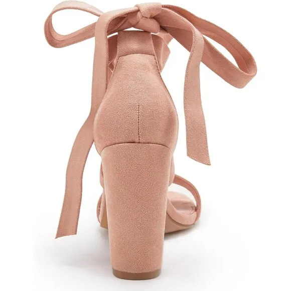 Women Pink Shoes Suede Strappy Heels Lace up High Heeled Sandals