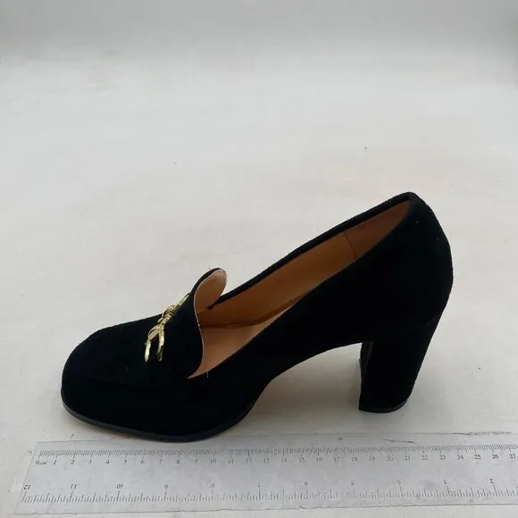 Women Platform Round Toe Pumps Chain Chunky High Heel Loafers Black Shoes