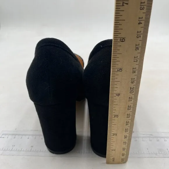 Women Platform Round Toe Pumps Chain Chunky High Heel Loafers Black Shoes
