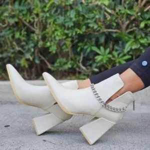 Women's Block Heel Chelsea Boots Off White Color