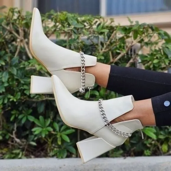 Women's Block Heel Chelsea Boots Off White Color