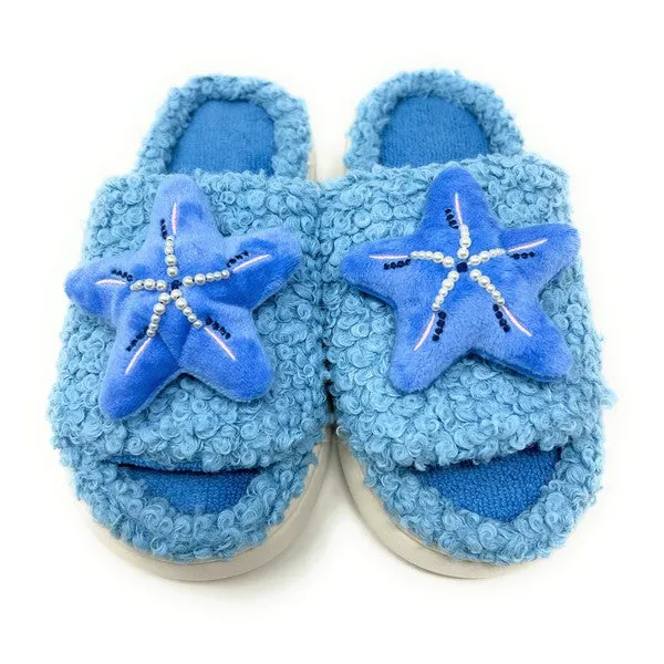 Women's Blue Starfish Slip-on House Slippers