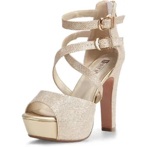 Women's IN5 Charcy Crisscross Strappy Platform High Chunky Heels Gold Toe Pump