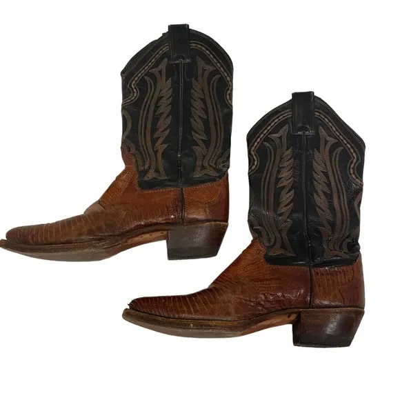Women’s Justin Boots 4750 Brown VTG Iguana Lizard Leather Cowboy Western 5.5B
