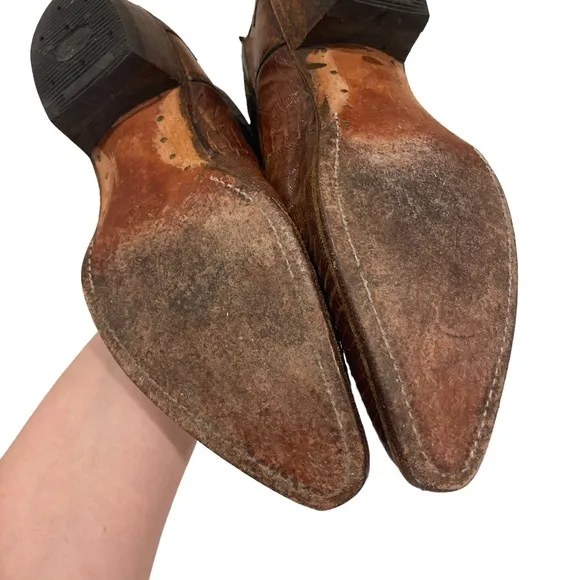Women’s Justin Boots 4750 Brown VTG Iguana Lizard Leather Cowboy Western 5.5B