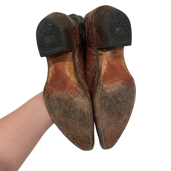 Women’s Justin Boots 4750 Brown VTG Iguana Lizard Leather Cowboy Western 5.5B