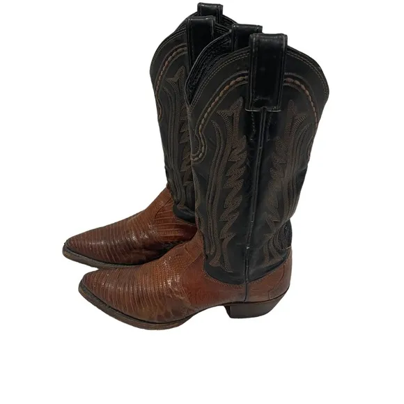 Women’s Justin Boots 4750 Brown VTG Iguana Lizard Leather Cowboy Western 5.5B
