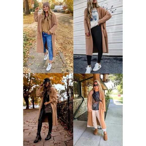 Womens Long Sleeve Maxi Cardigan Open Front Oversized Knitted Sweater and coat.