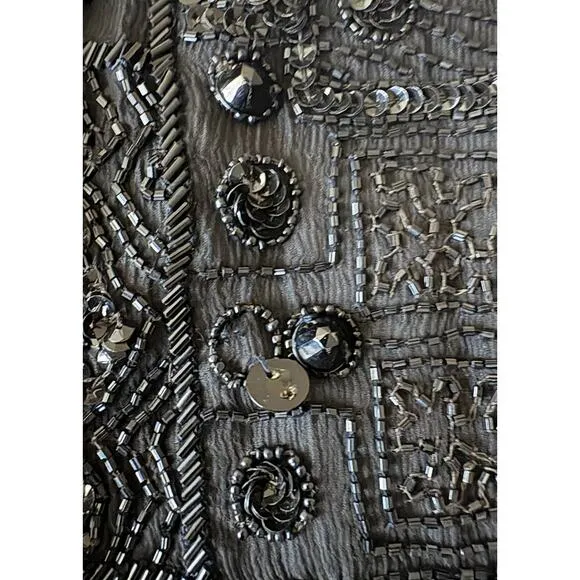 Women’s M Vintage Scala Black Silk Beaded Sequin Jacket Festival Glam