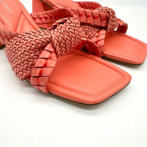 Women's Marc Fisher Sqaure Toe Slip-on Dress Orange Sandals 8.5