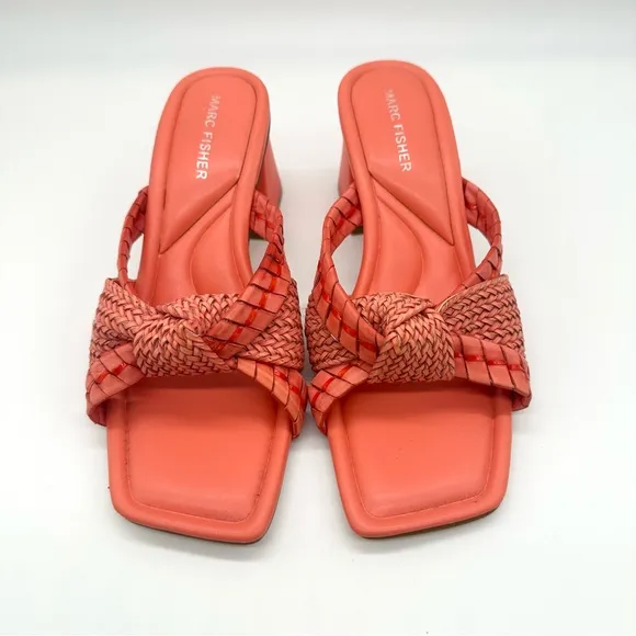 Women's Marc Fisher Sqaure Toe Slip-on Dress Orange Sandals 8.5
