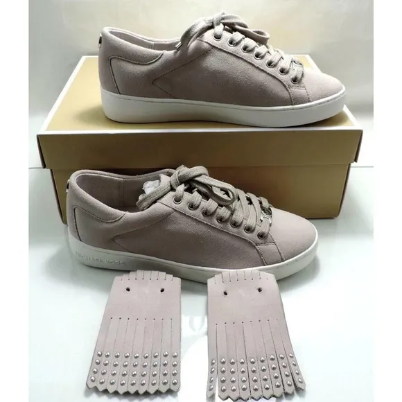 Women's Michael Kors KEATON KILTIE SNEAKER Lace Up Suede Cement Grey Size 6.5